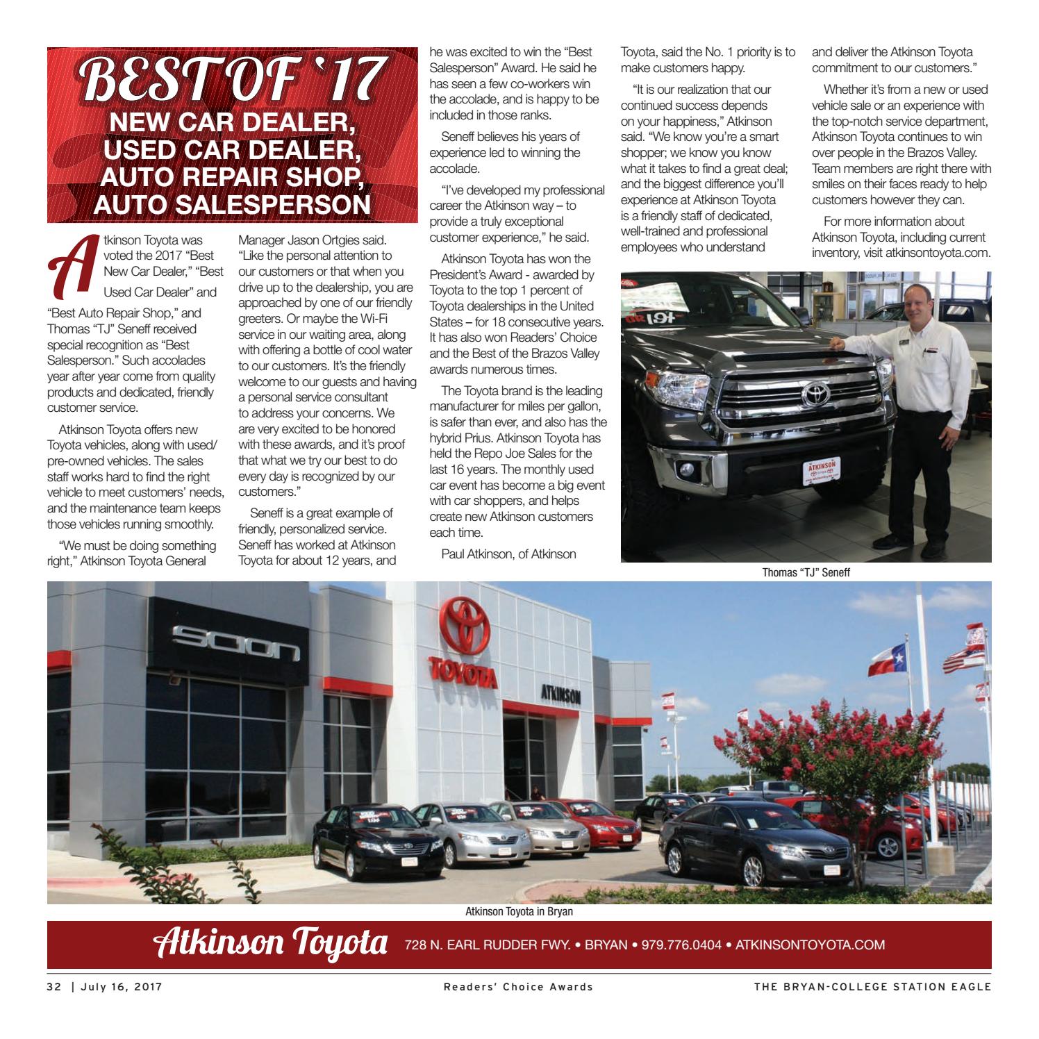 Atkinson Toyota Bryan >> 2017 Readers Choice By The Eagle Advertising Department Issuu Atkinson Toyota Bryan >> 2017 Readers Choice By The Eagle Advertising Department Issuu