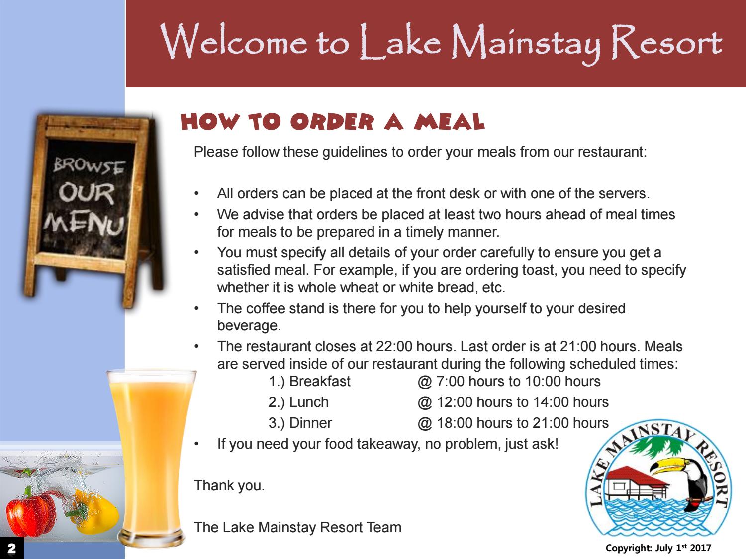 Lake Mainstay Resort Menu by GxMedia Issuu