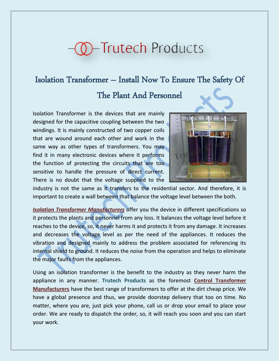 Isolation Transformer–Install Now to Ensure the Safety of the Plant and ...