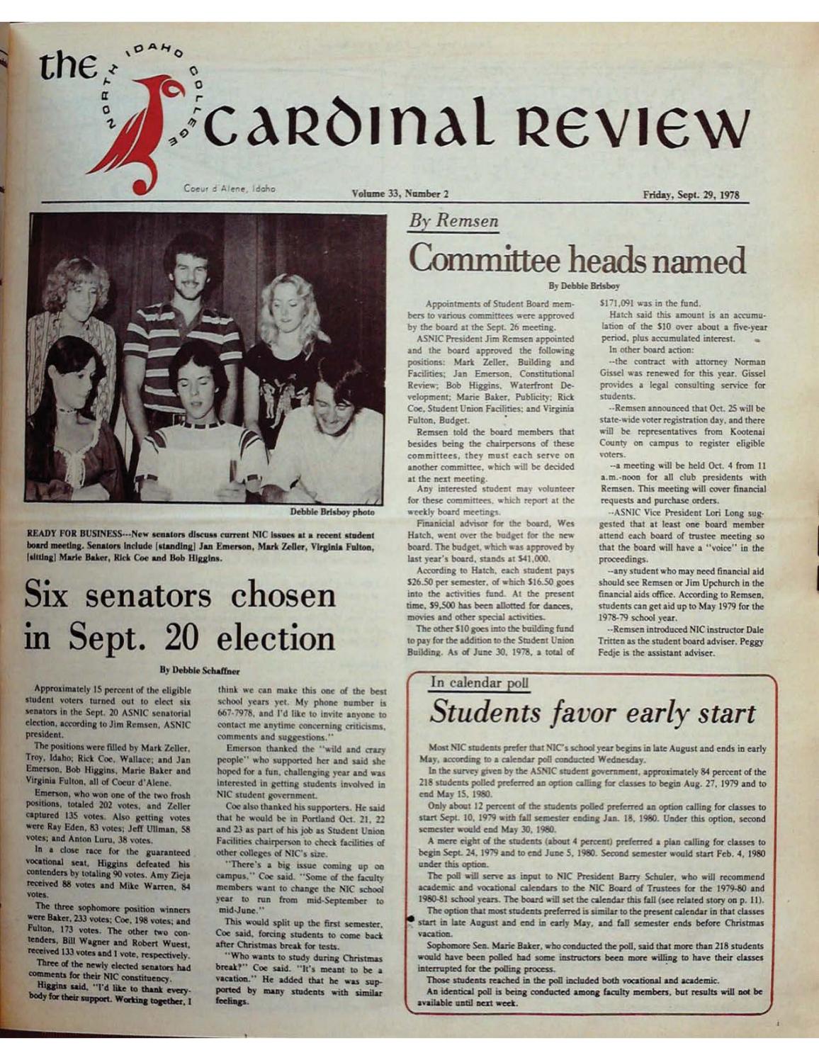 North Idaho College Cardinal Review Vol 33 No 2, Sept 29, 1978 by ...