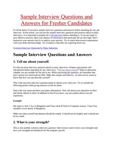 Sample Interview Questions And Answers For Fresher Candidates By Adsmartlife Issuu