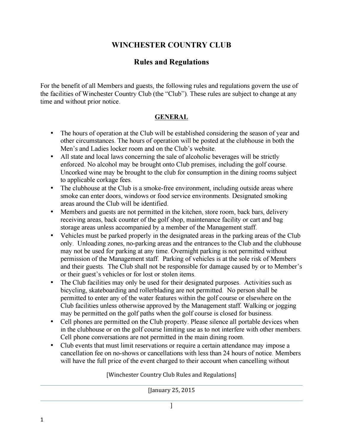 Winchester rules and regulations by Winchester Country Club