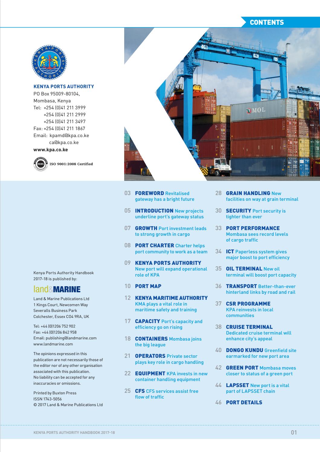 Kenya Ports Authority Handbook 201718 by Land & Marine Publications