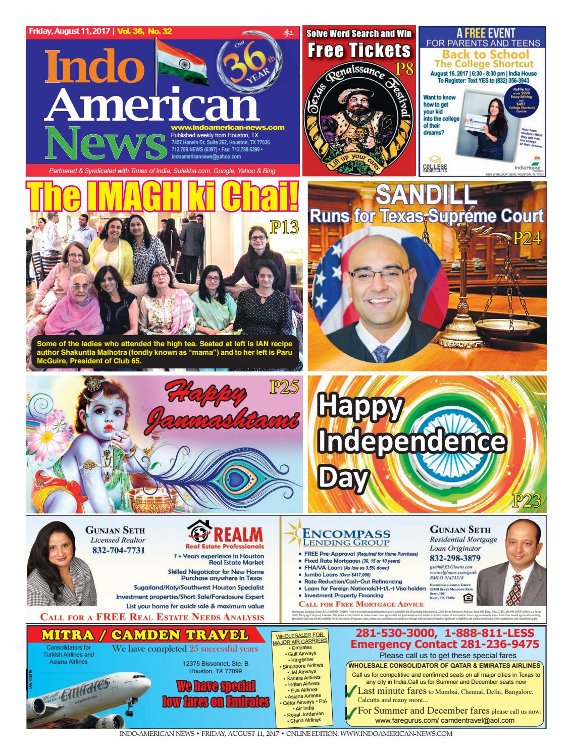E newspaper 08112017 by Indo American News Issuu