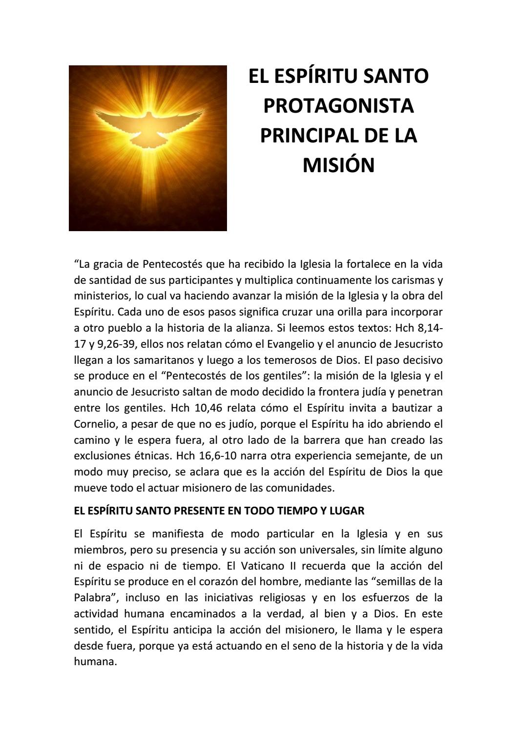 El espíritu santo, protagonista principal de la Misión by