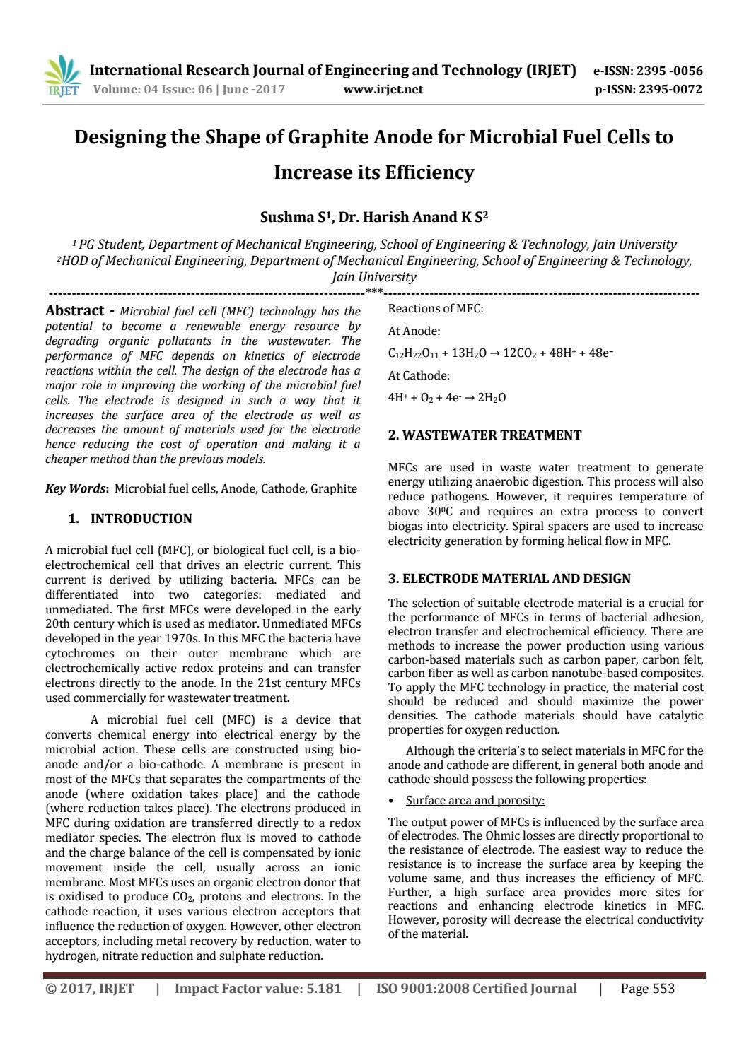 Designing the Shape of Graphite Anode for Microbial Fuel Cells to ...