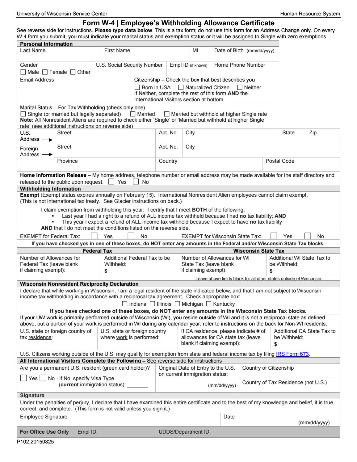 W4 Tax Form by UW Madison Housing Issuu