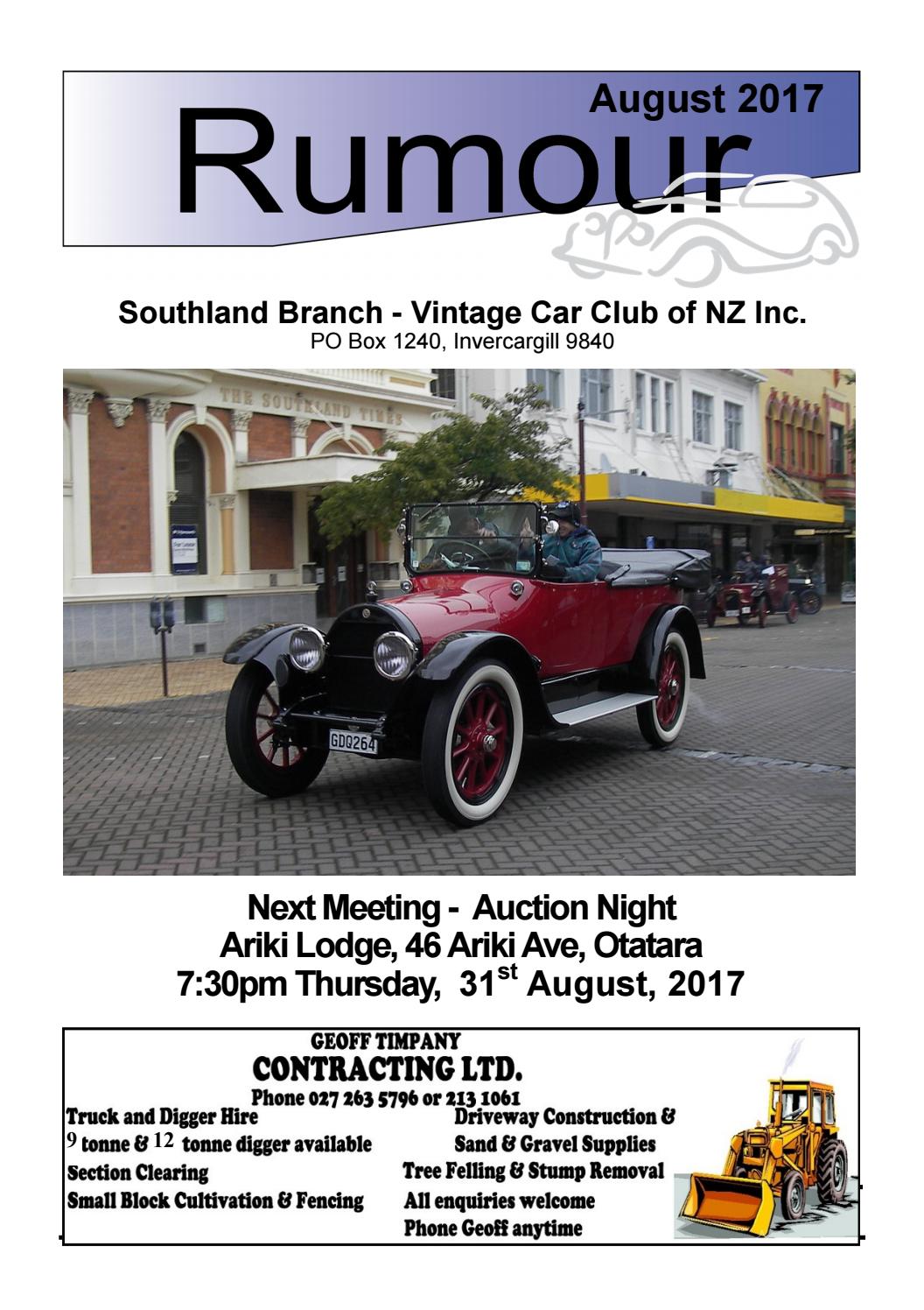 Southland VCC August 2017 by Vintage Car Club of New Zealand Issuu