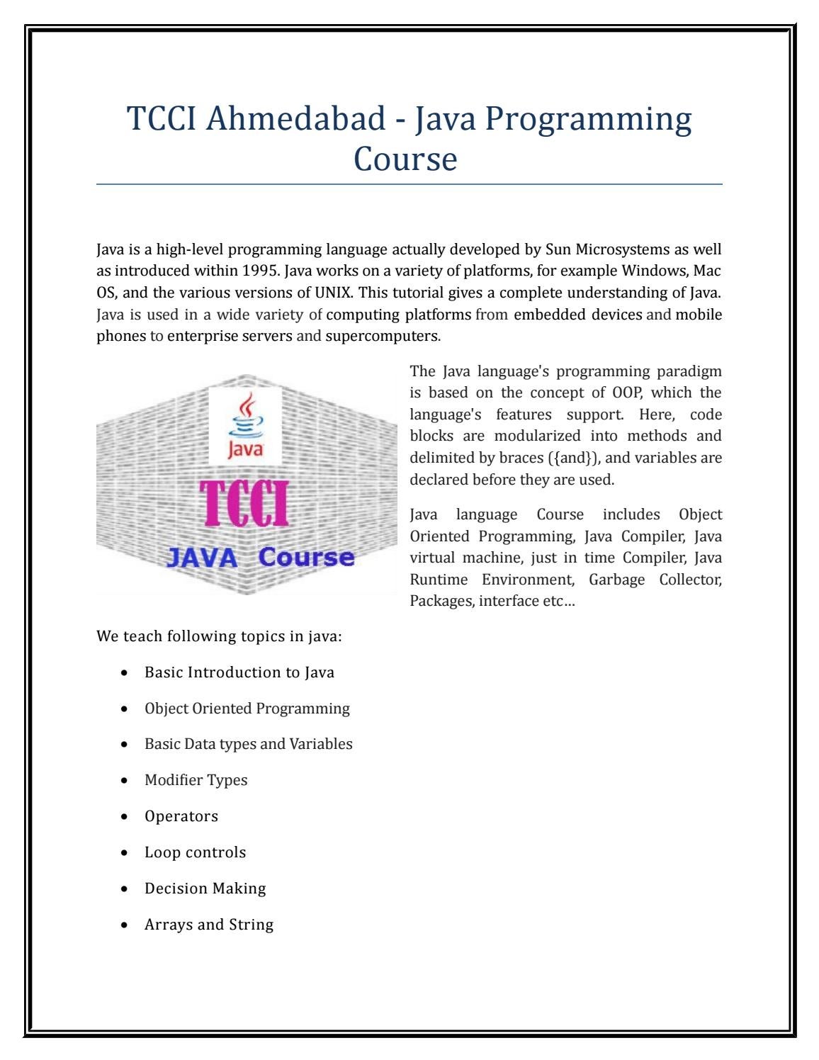 Tcci Ahmedabad Java Programming Course By Rosario Riley Issuu Tcci Ahmedabad Java Programming Course By Rosario Riley Issuu