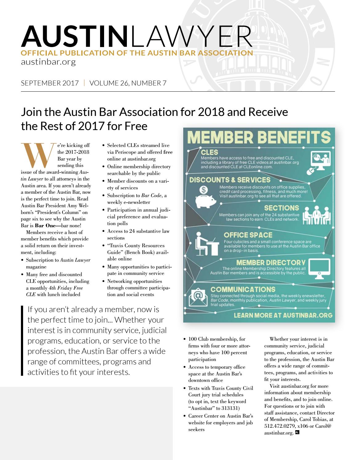 Austin Lawyer, September 2017 by Austin Bar Association Issuu