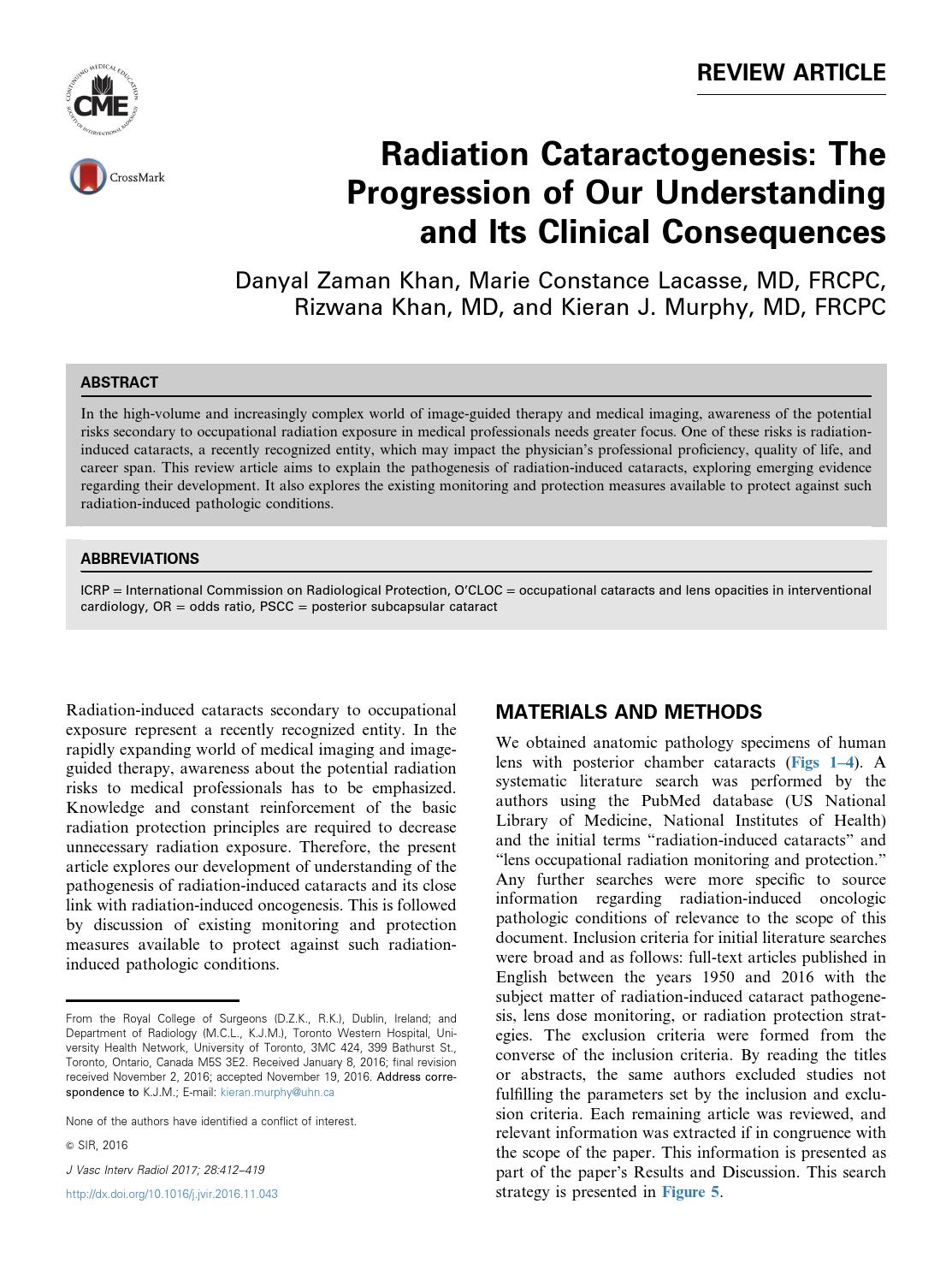 Radiation Cataractogenesis The Progression of Our Understanding and