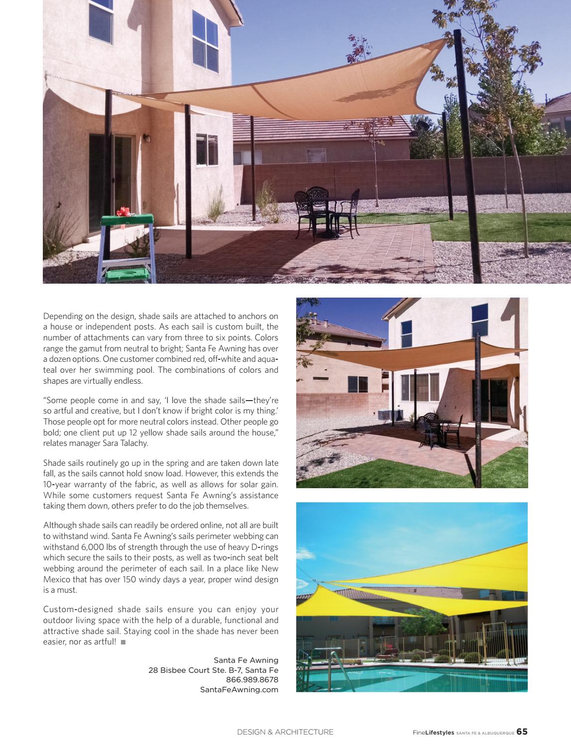 swimming pool shade sails on Fine Lifestyles Santa Fe Albuquerque By Fine Lifestyles Issuu