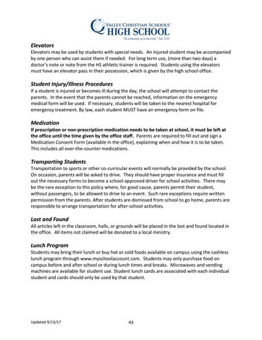 valley christian high school student handbook by valley christian hospital note for school