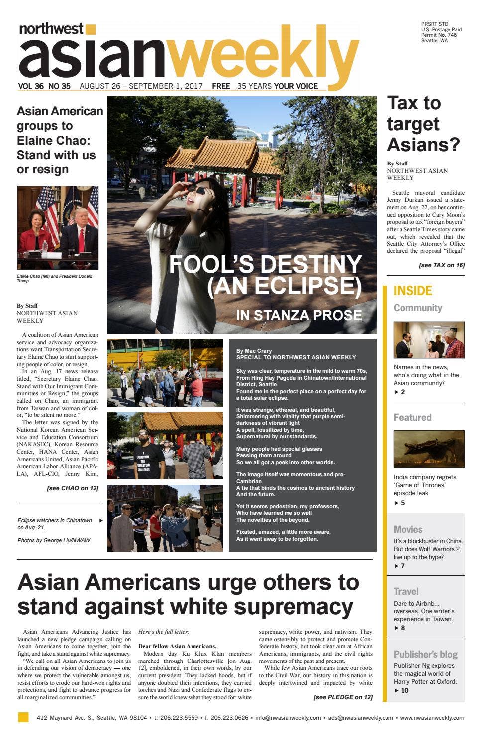 VOL 36 NO 35 | AUGUST 26 – SEPTEMBER 1, 2017 by Northwest Asian Weekly ...