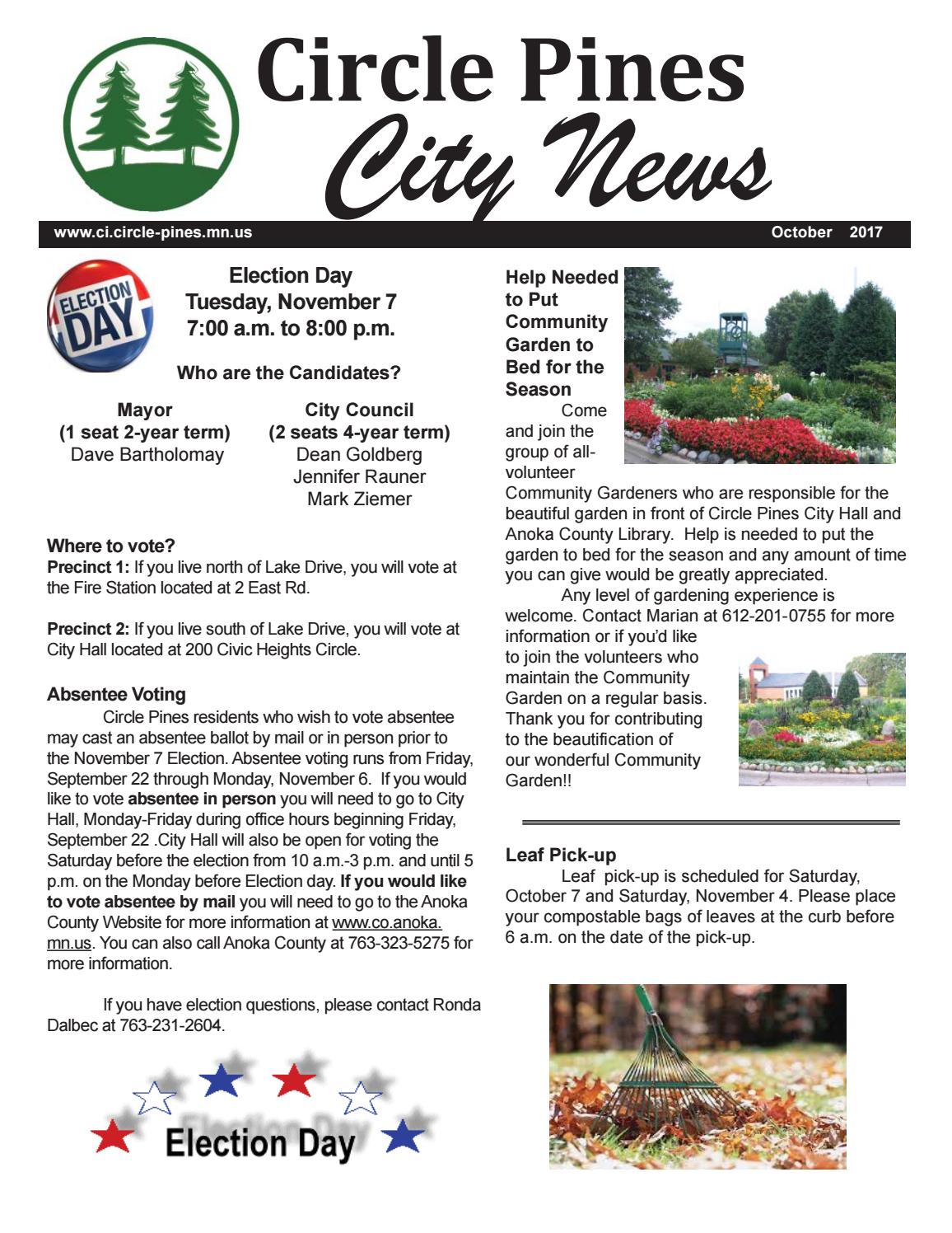 City of Circle Pines October Newsletter 2017 by City of Circle Pines