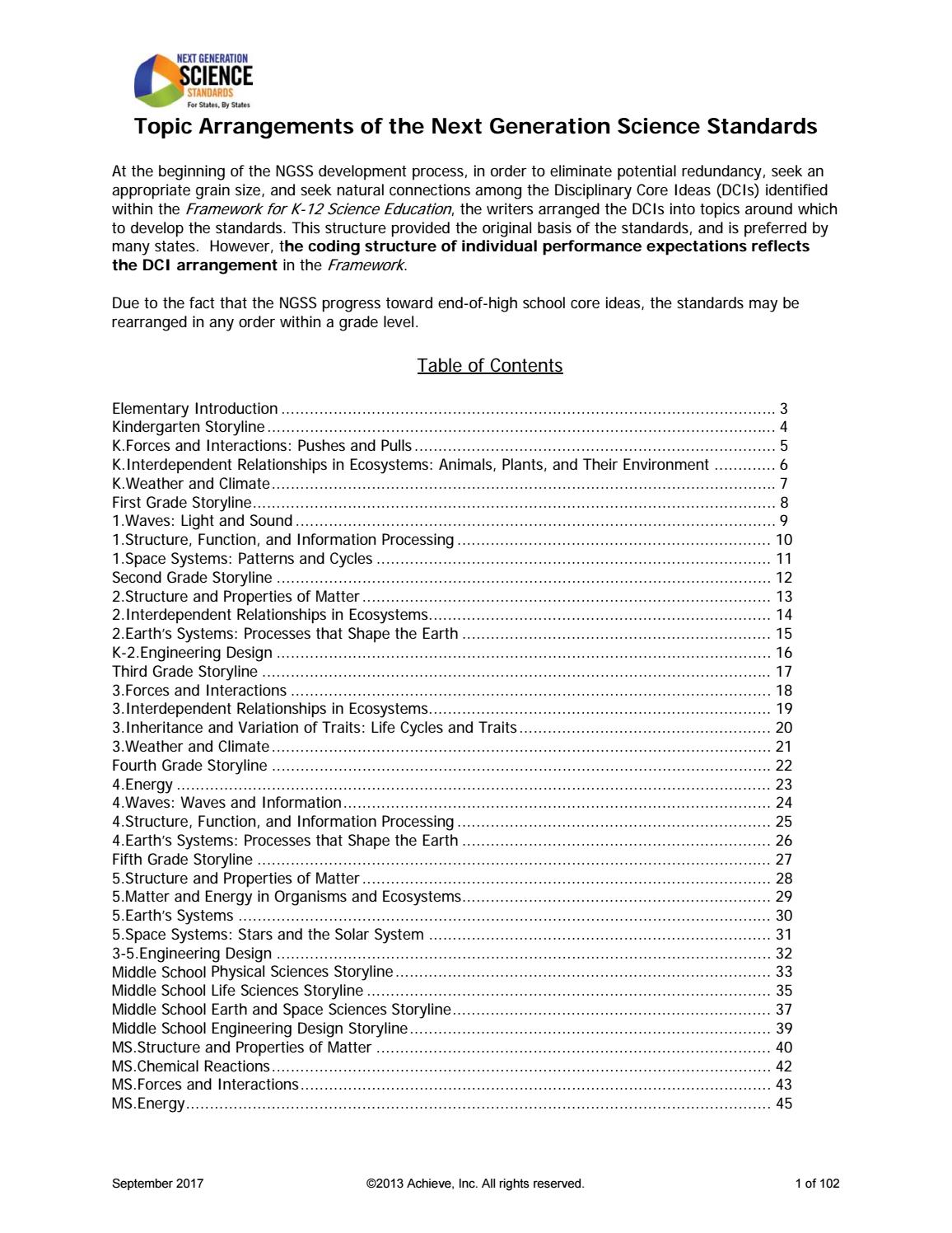 Topic Arrangements of the Next Generation Science Standards by ...