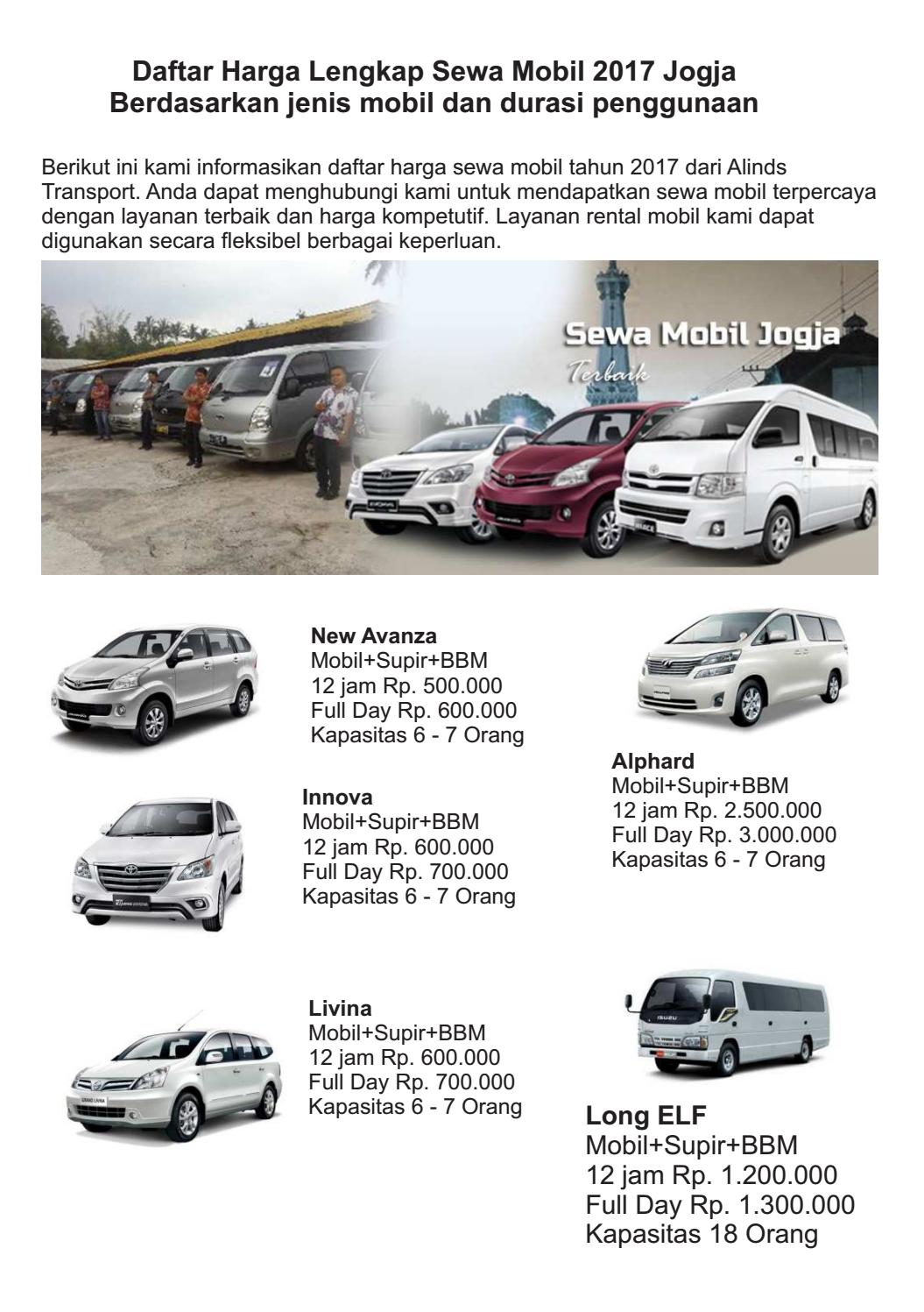 Daftar Harga Rental Mobil Jogja 2017 Alinds Transport By Alinds Transport Sewa Mobil Jogja Issuu