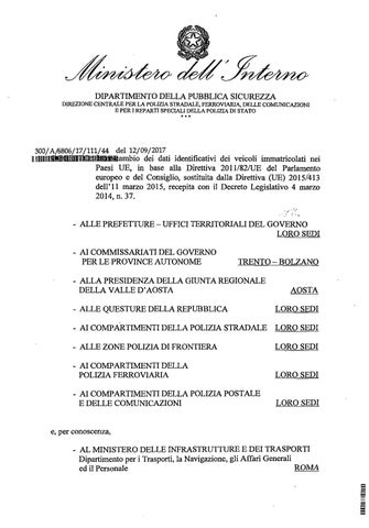 Ministero Dell Interno Dip Pubblica Sicurezza 12 9 2017 Prot 300 A 6806 17 111 44 Interscambio De By Laboratorio Polizia Democratica Issuu