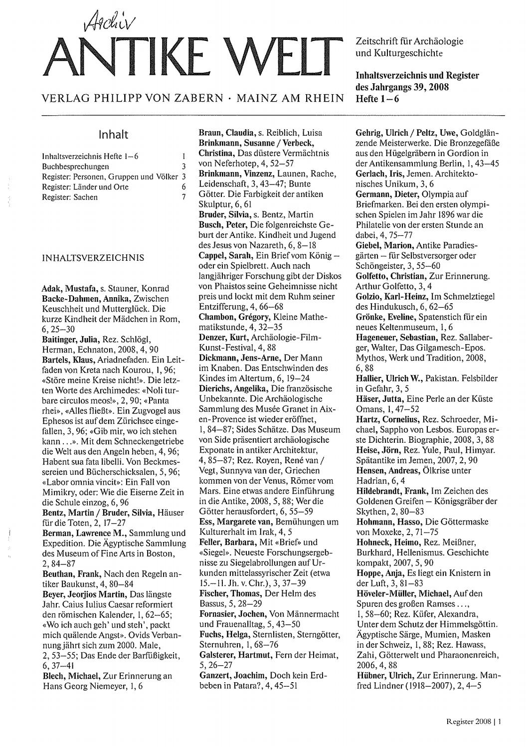 Register Antike Welt 2008 by wbg – Wissen. Bildung. Gemeinschaft. - Issuu