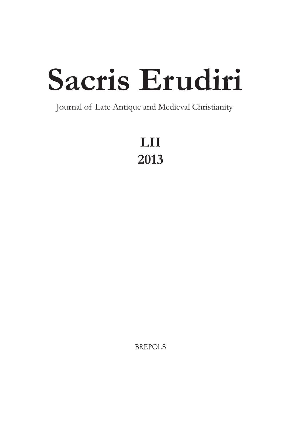 Sacris erudiri volume 52 2013 by Mediaevii Studiosus - Issuu