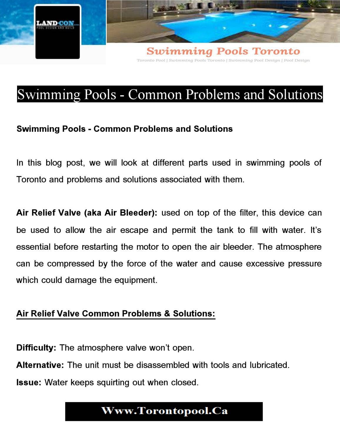 Swimming pools common problems and solutions by Toronto Pool Landcon ...