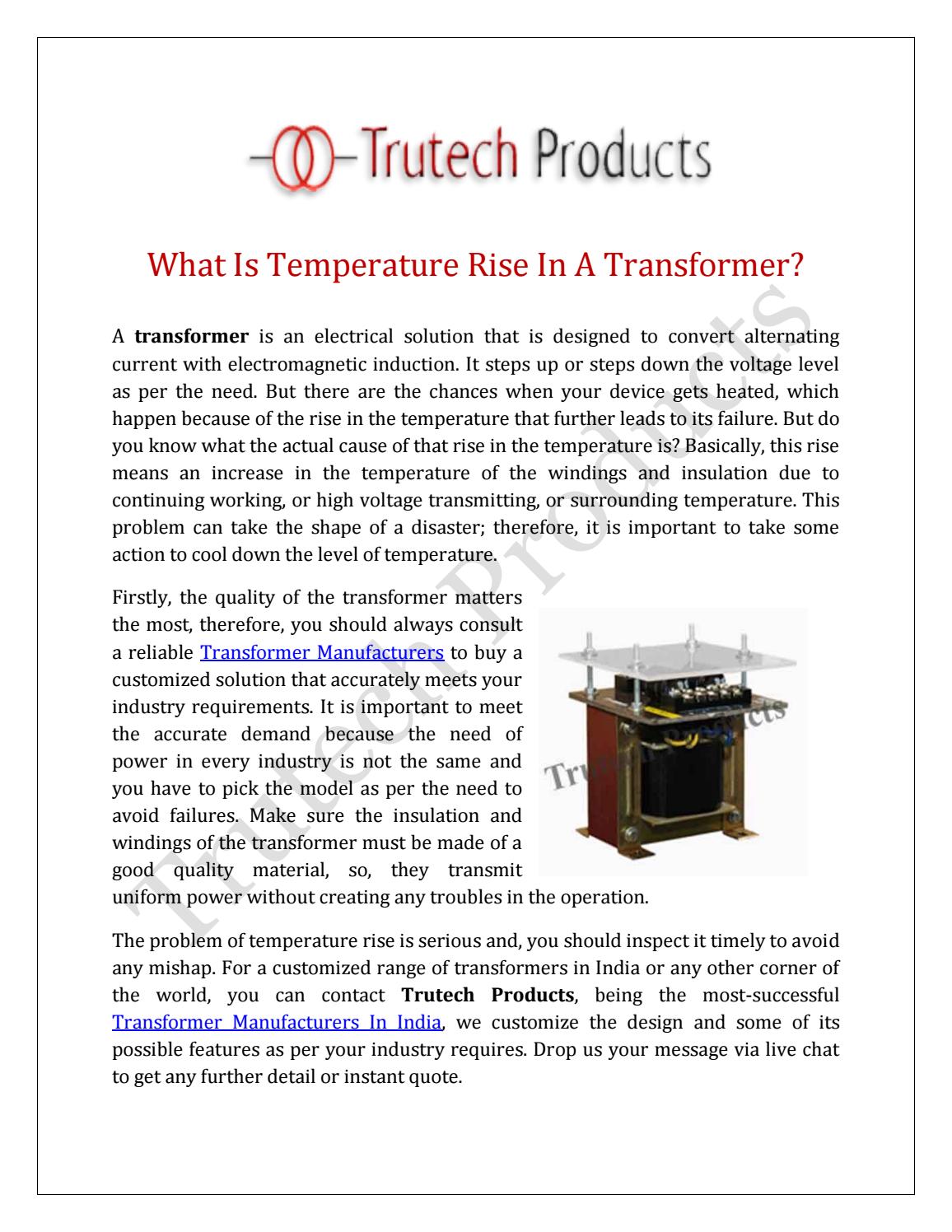 What Is Temperature Rise In A Transformer? by Trutech Products Issuu