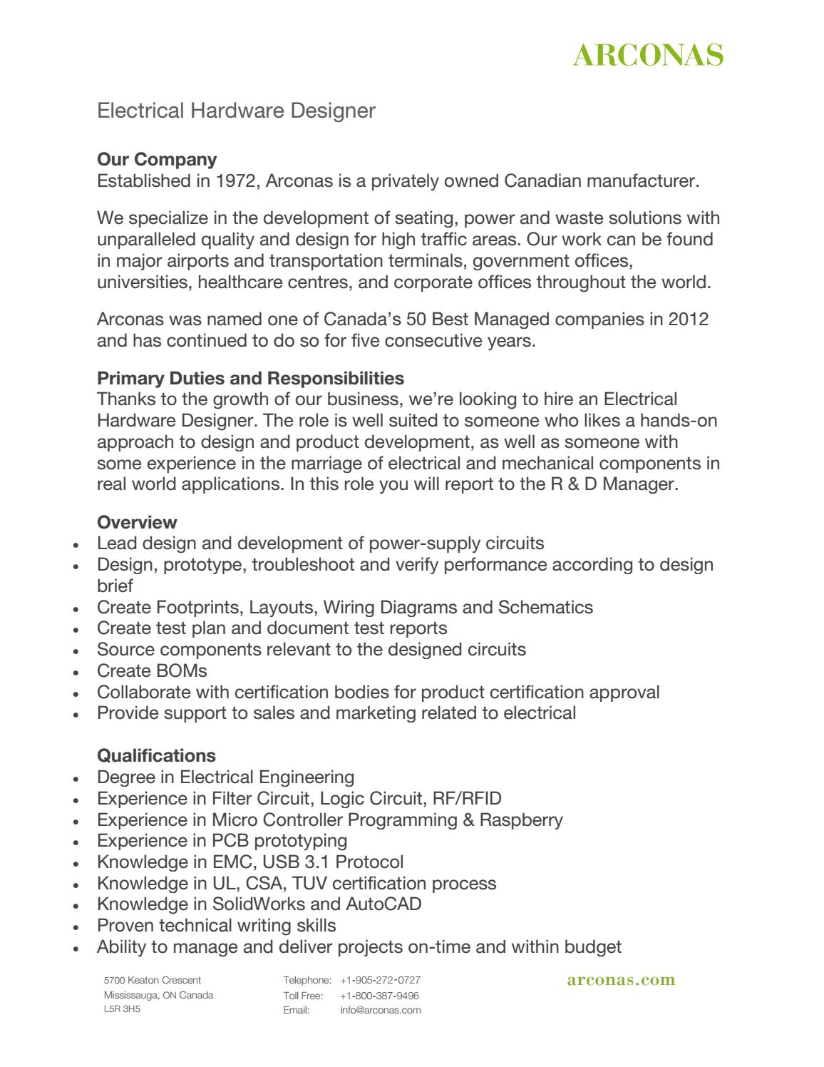 electricalhardwaredesignerjobdescription by ARCONAS Issuu