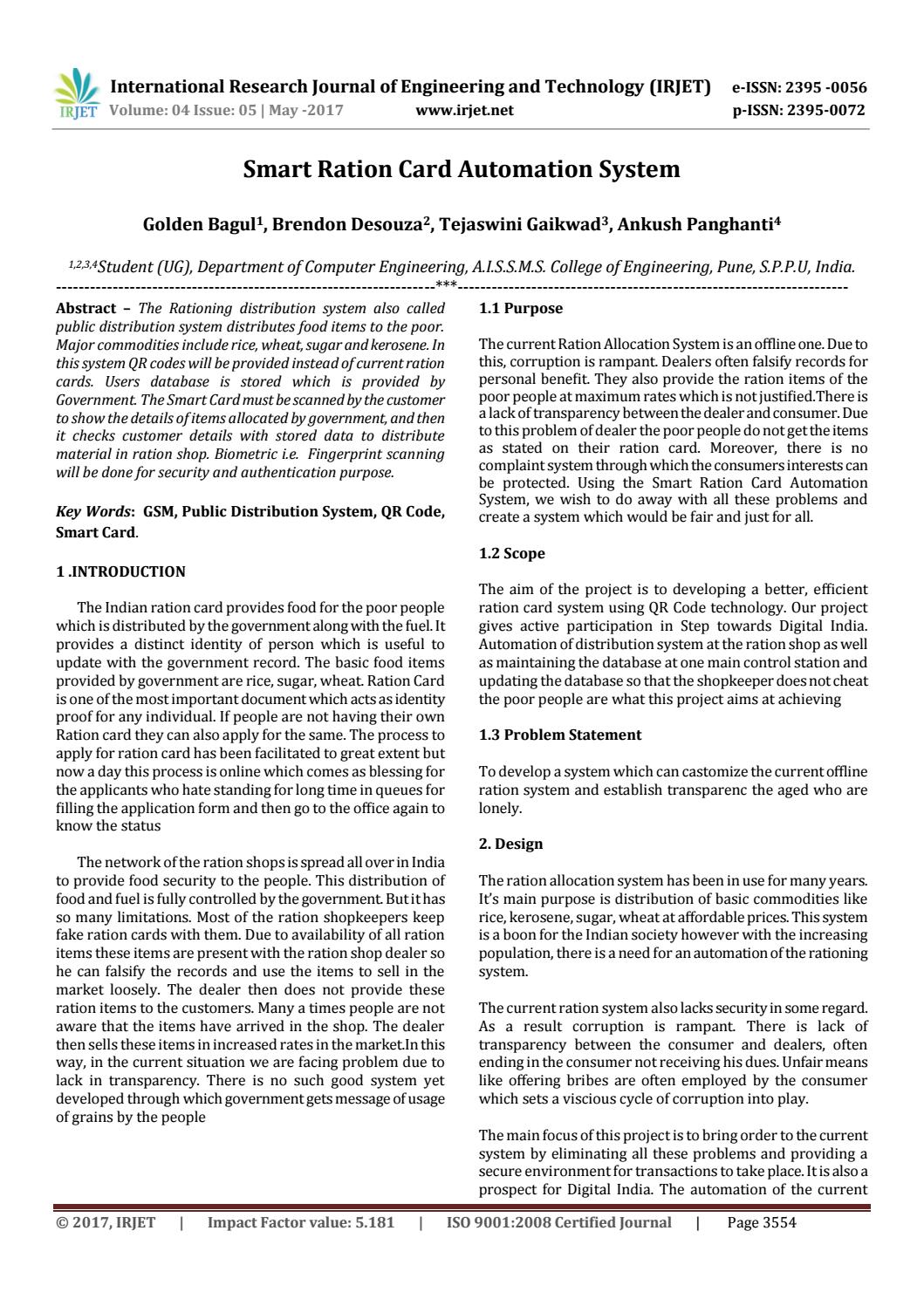 Smart Ration Card Automation System by IRJET Journal - Issuu