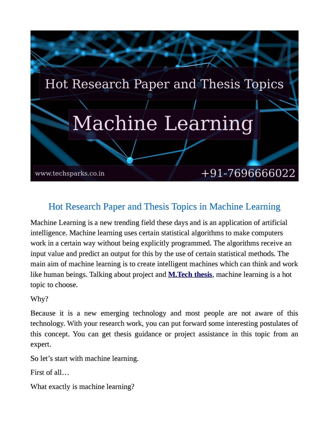 Machine Learning Proposal Topic Thesis topics in machine learning by Techsparks - Issuu
