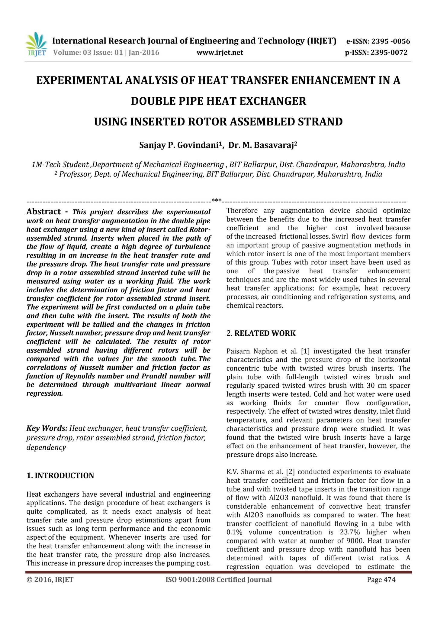 Experimental Analysis of Heat Transfer Enhancement in a Double Pipe ...