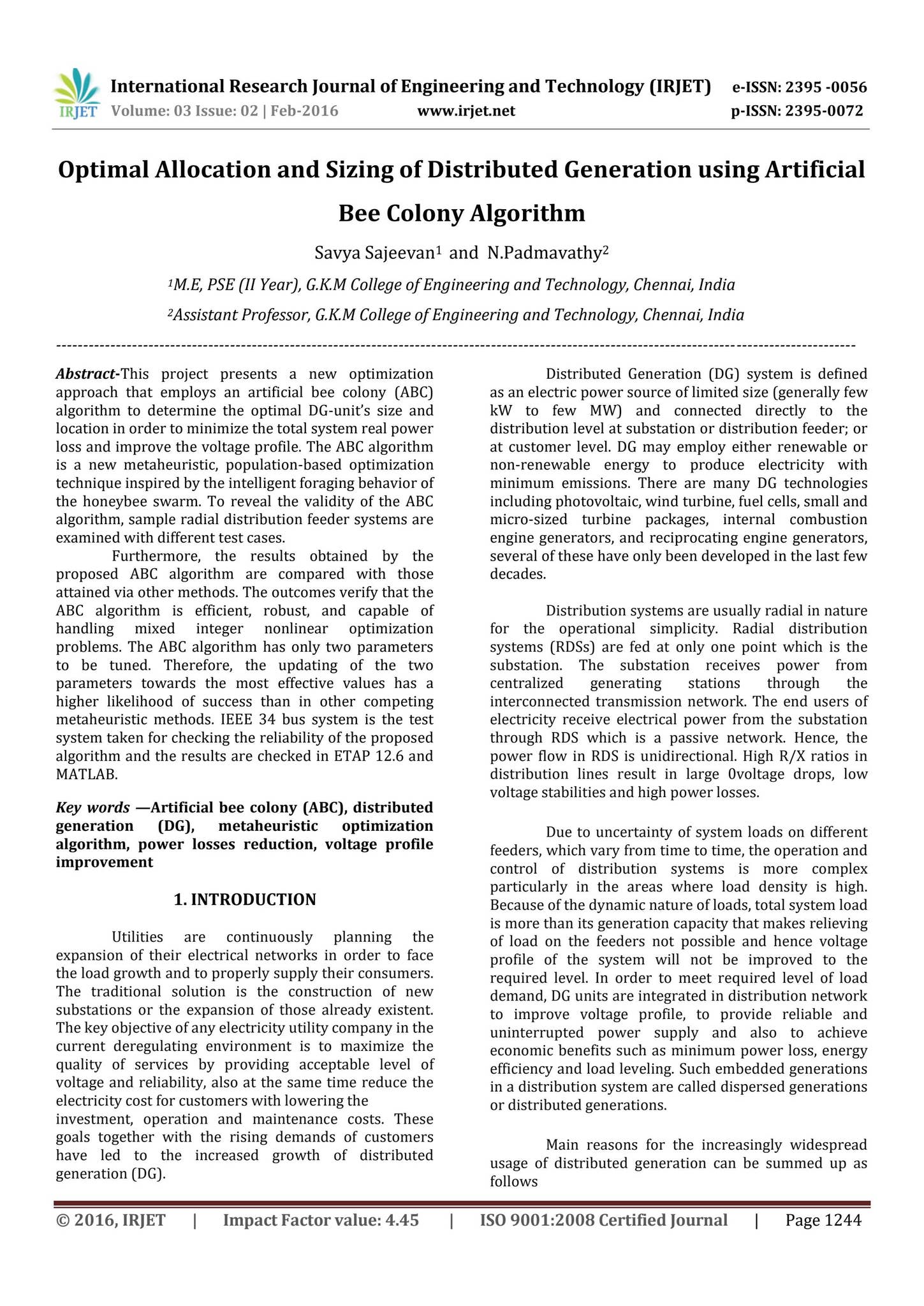 Optimal Allocation and Sizing of Distributed Generation using ...