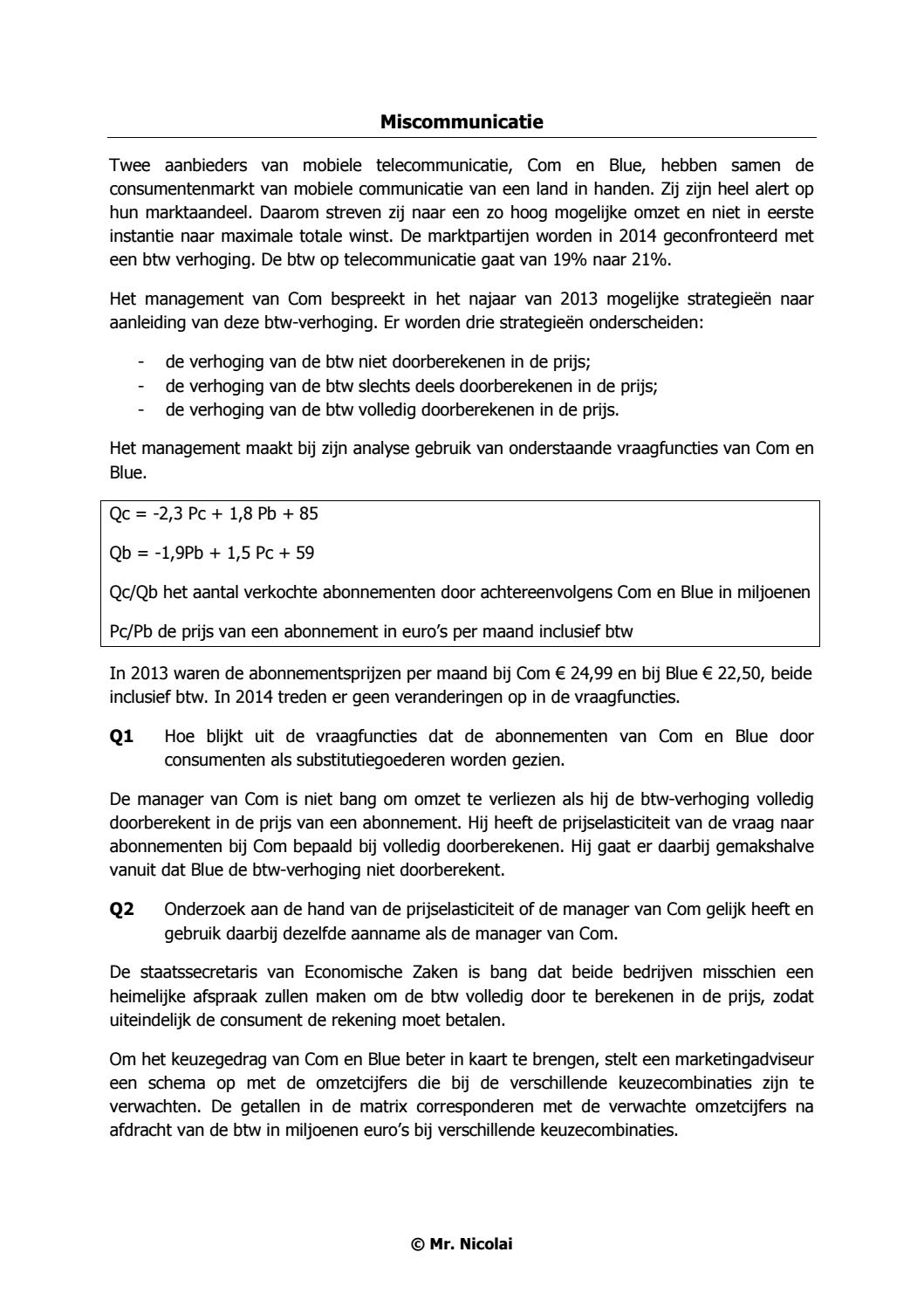 Verwerkingsopdracht Nash Evenwicht by Mr Nicolai