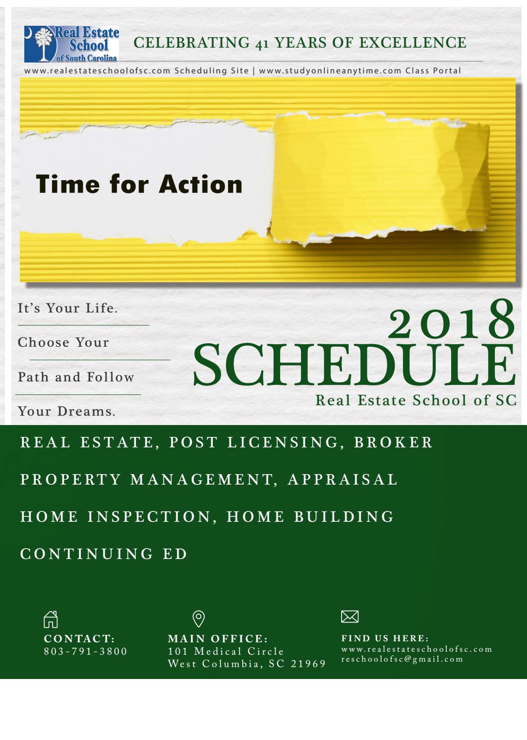 2018 Real Estate Education Schedule, Real Estate School of SC by The