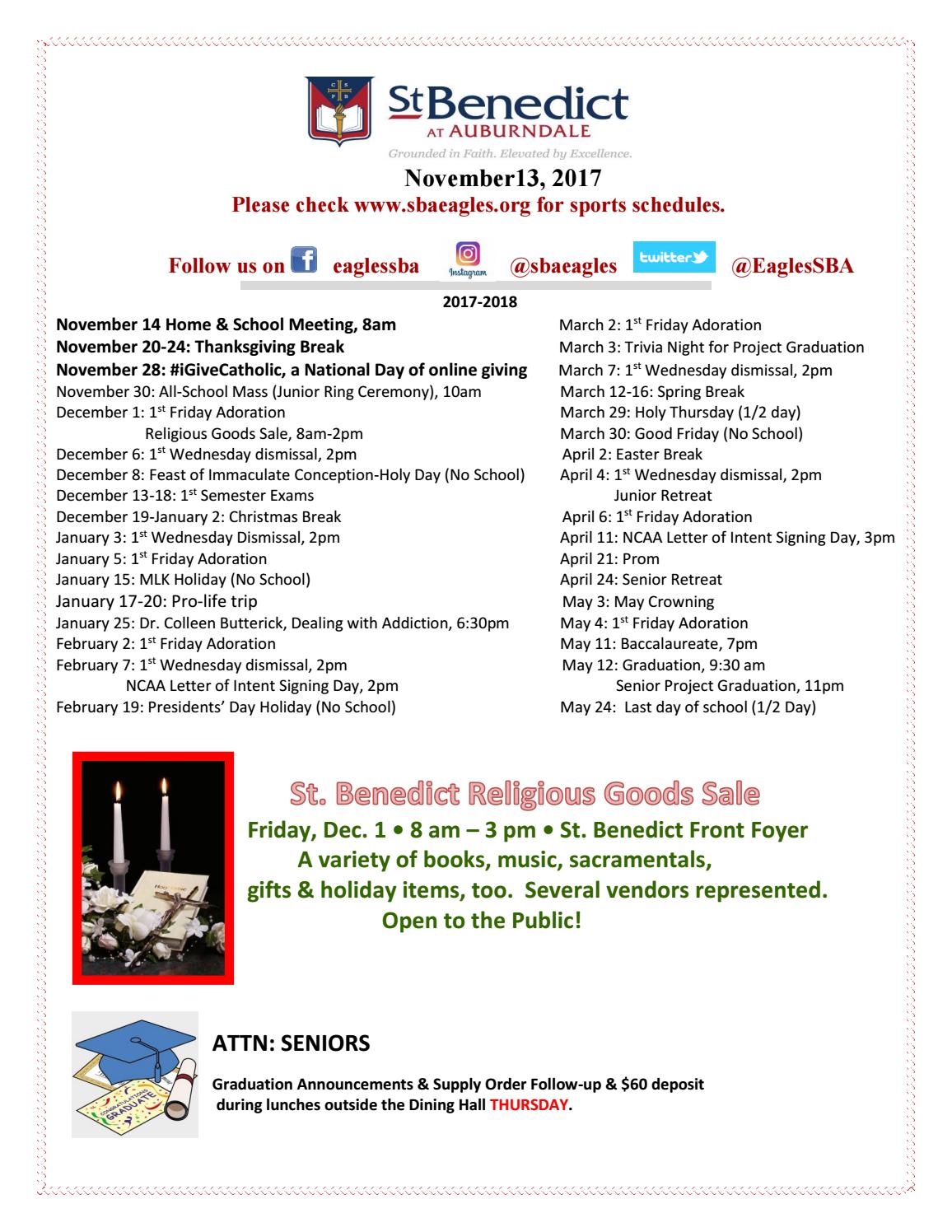 St. Benedict Monday Mail November 13, 2017 by Saint Benedict at