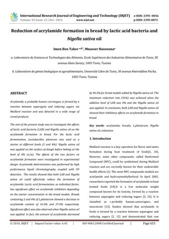 Acrylamide Formation Acrylamide Formation