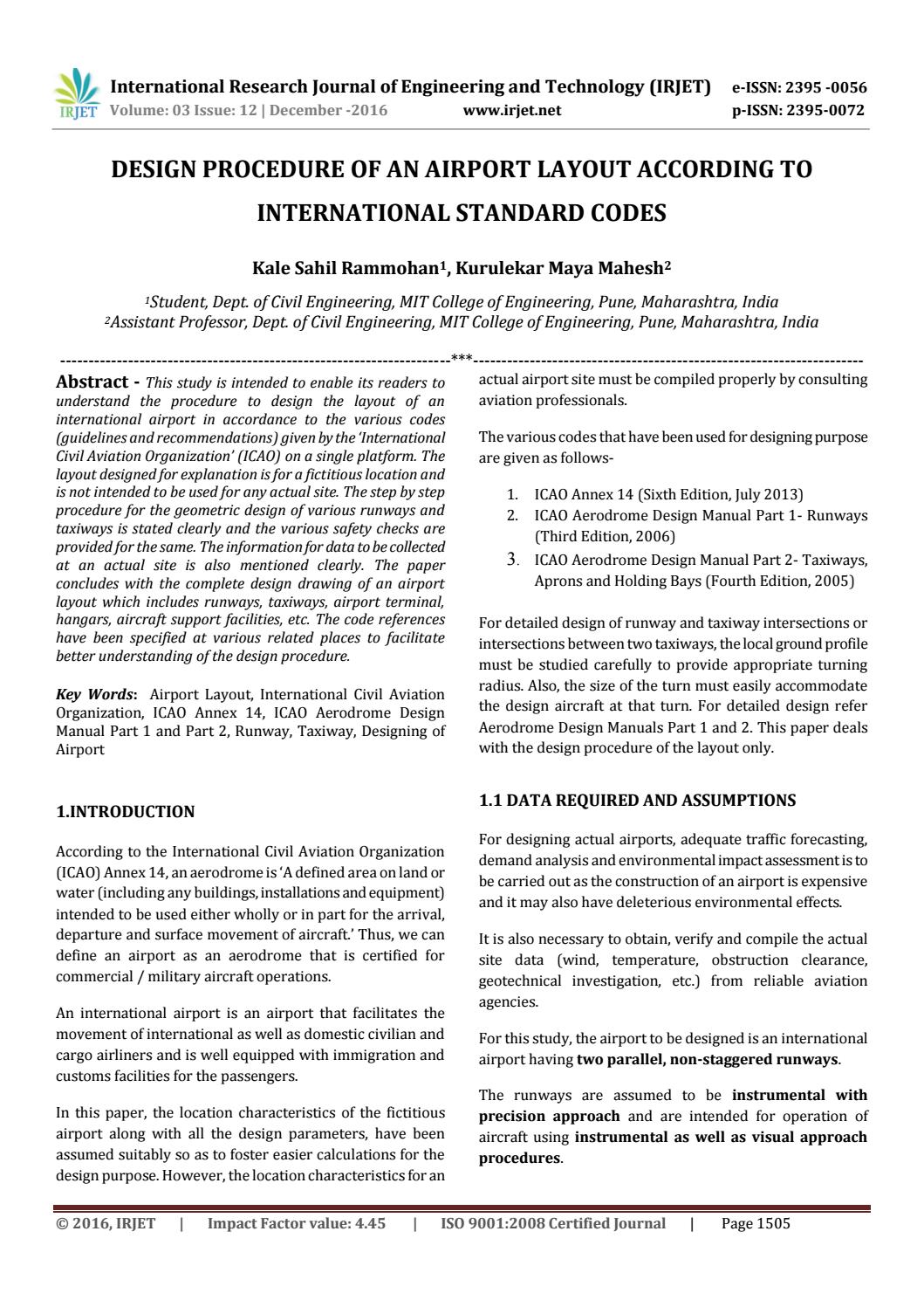 Design Procedure of an Airport Layout According to International Standard Codes by IRJET Journal - issuu