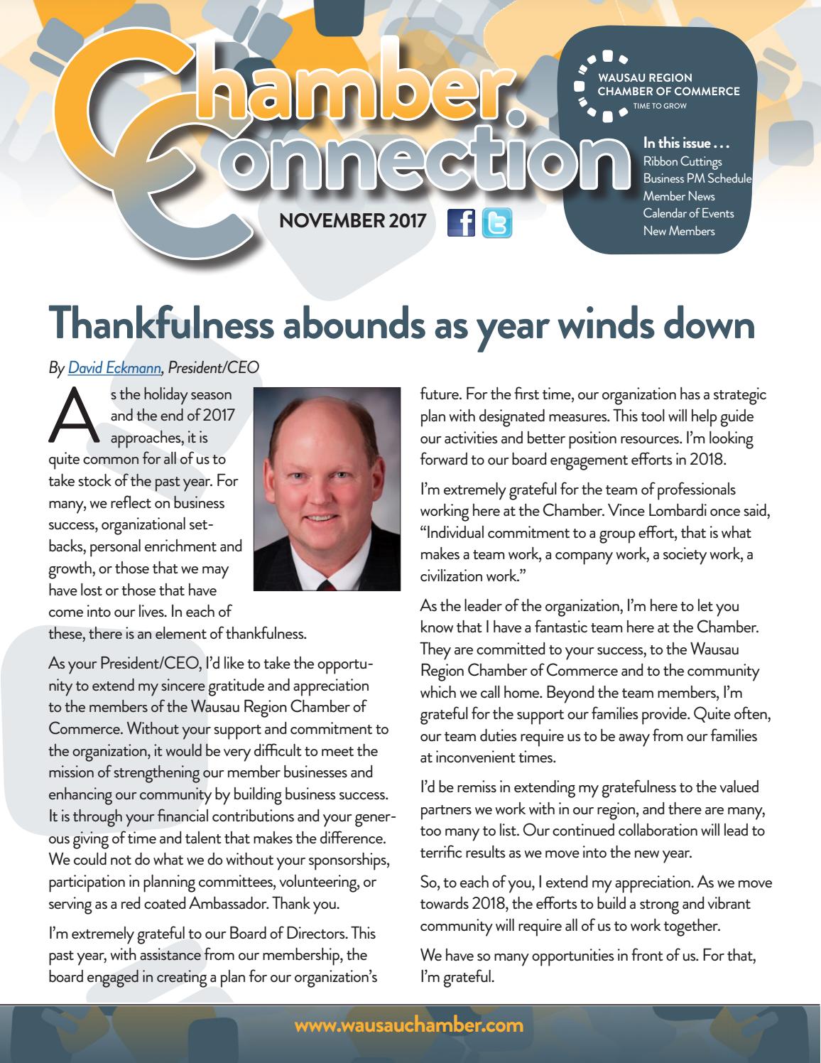 Chamber Connection November 2017 By Wausau Region Chamber Connection November 2017 By Wausau Region