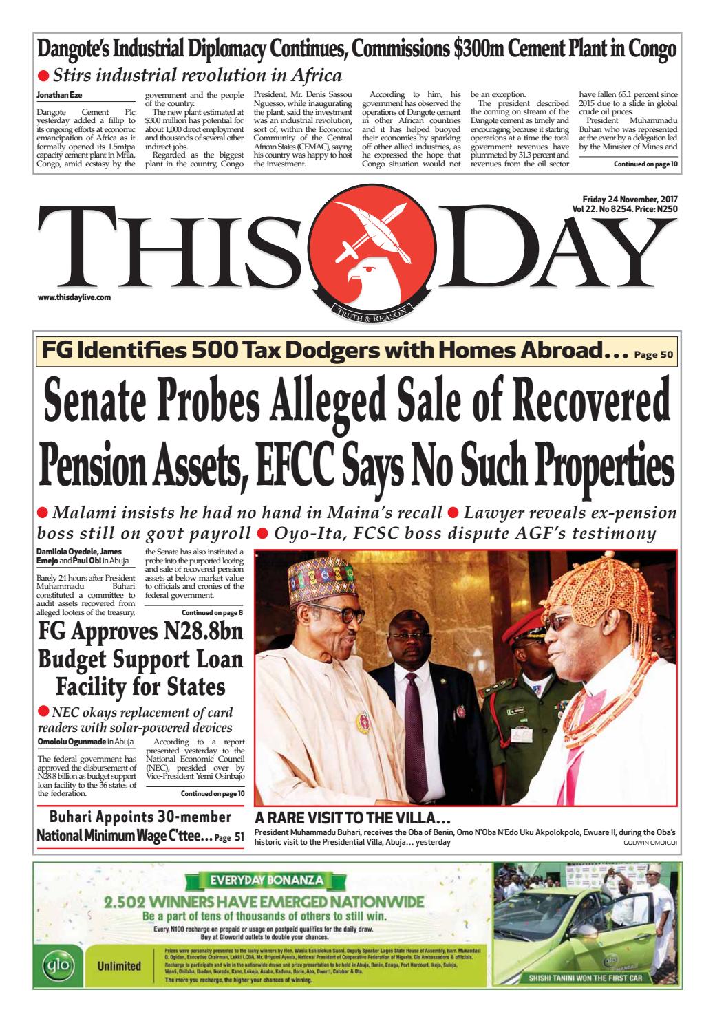 Friday 24th November 2017 by THISDAY Newspapers Ltd - Issuu