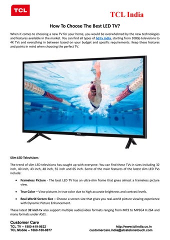 How To Choose The Best Led Tv By Tanjni Pache Issuu Tcl India How To Choose The Best Led Tv When It Comes Choosing A New For Your Home You Would Be Overwhelmed By Technologies And Features