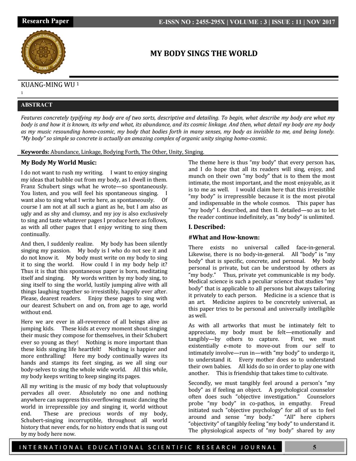 MY BODY SINGS THE WORLD by International Educational Scientific