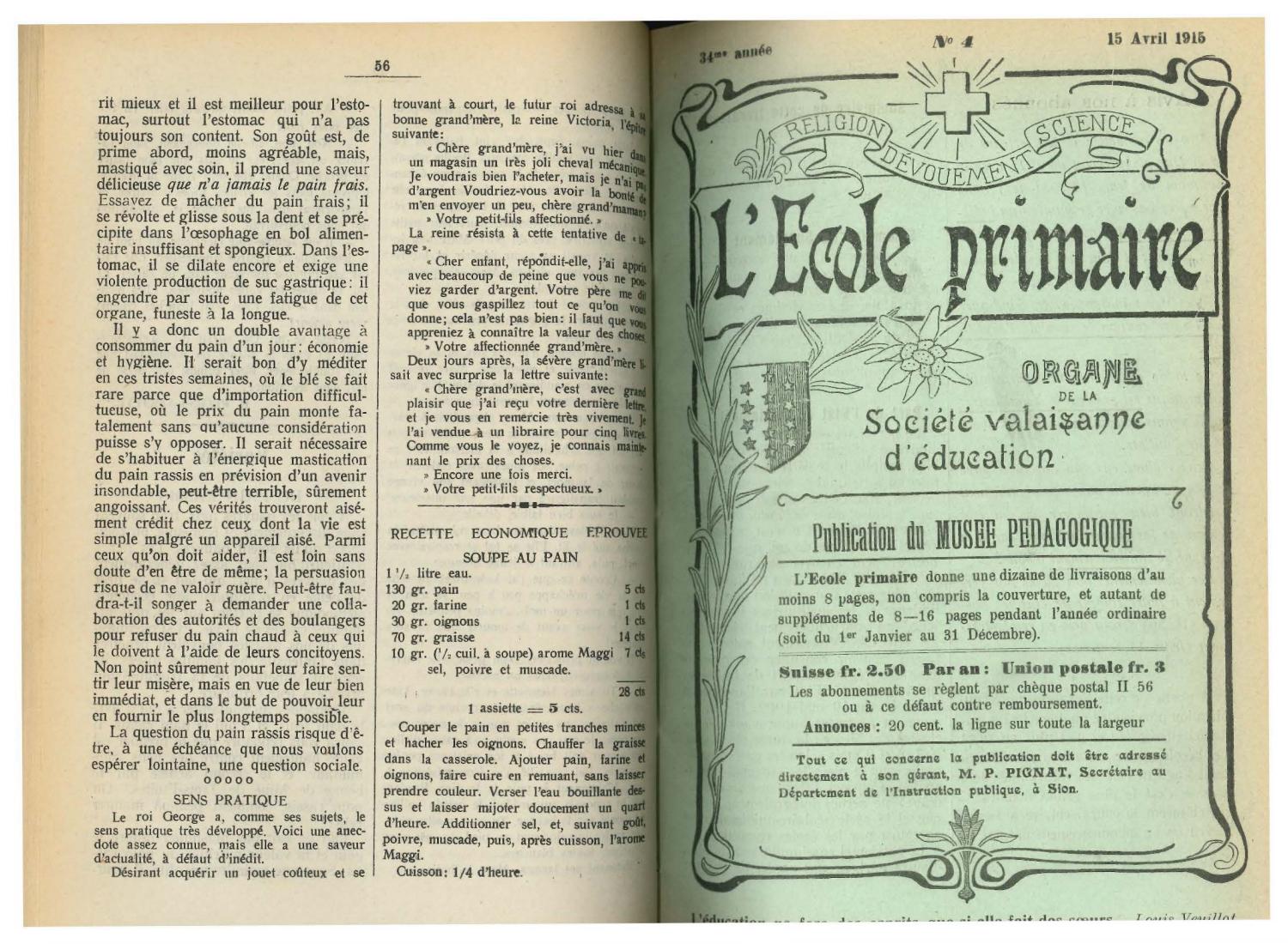 No 04 L Ecole Primaire 15 Avril 1915 By Resonances Mensuel De L Ecole Valaisanne Issuu