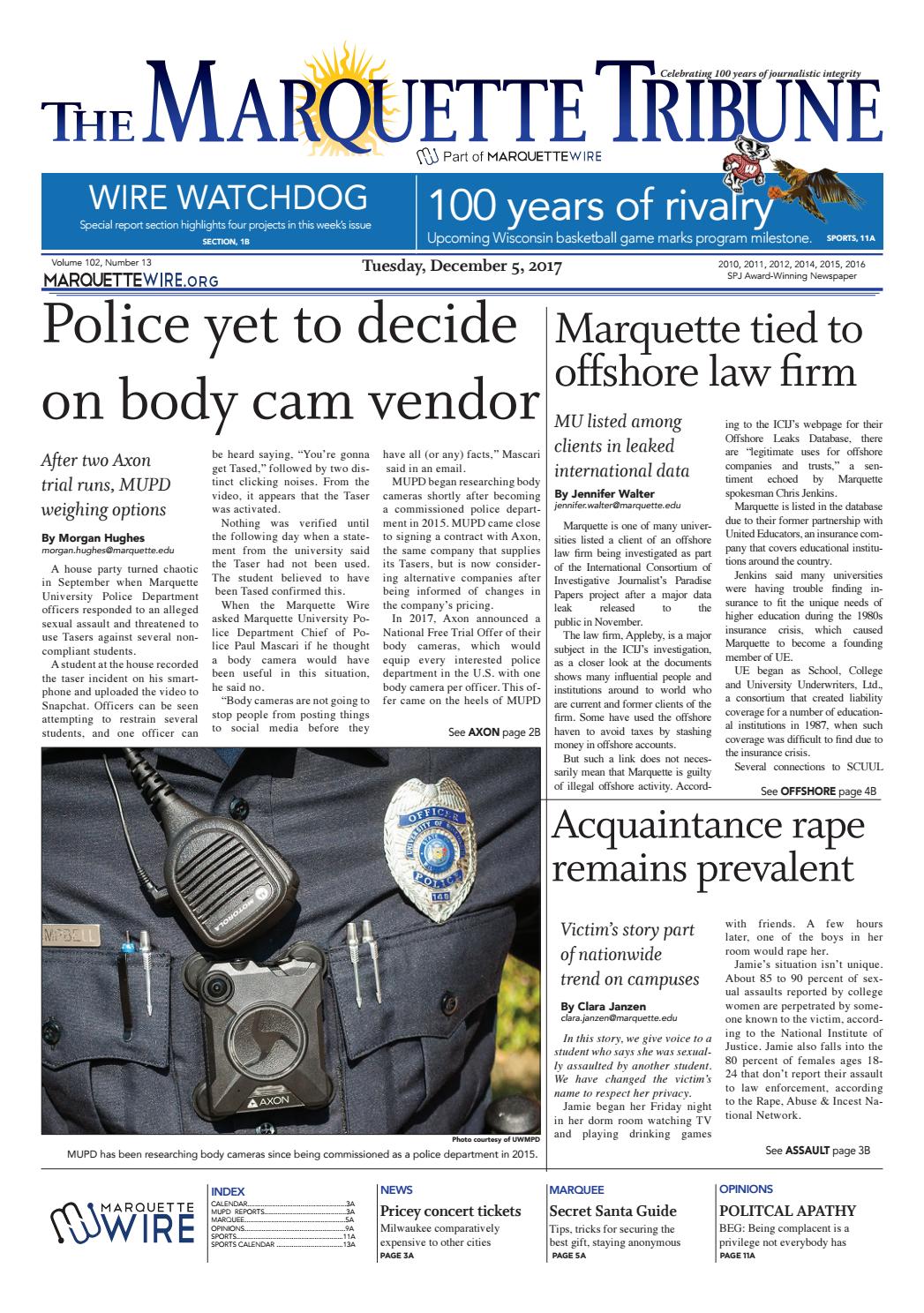 The Marquette Tribune Tuesday , Dec. 05, 2017 by Marquette Tribune