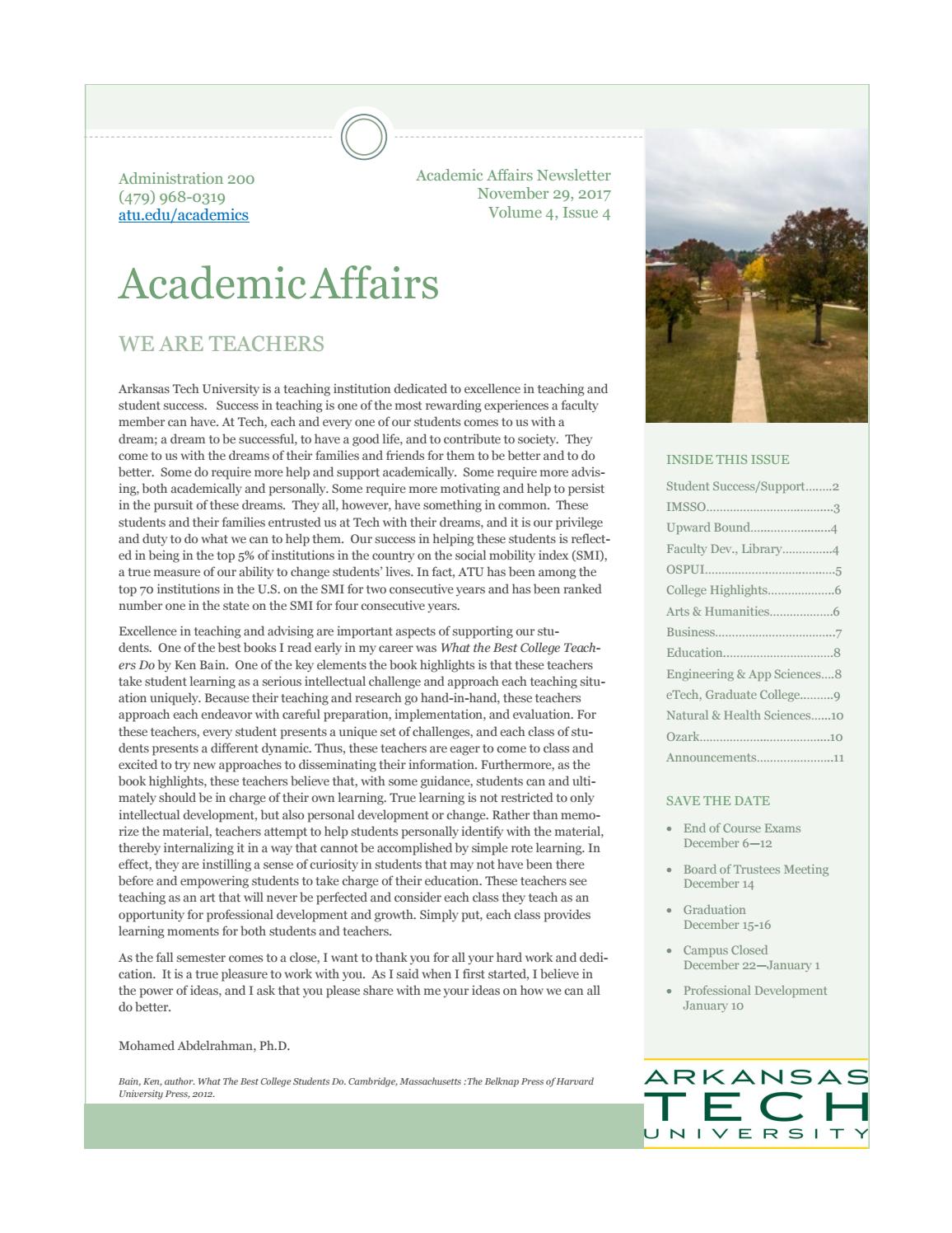 Academic Affairs Newsletter: Volume 4, Issue 4 by Arkansas Tech University  - Issuu