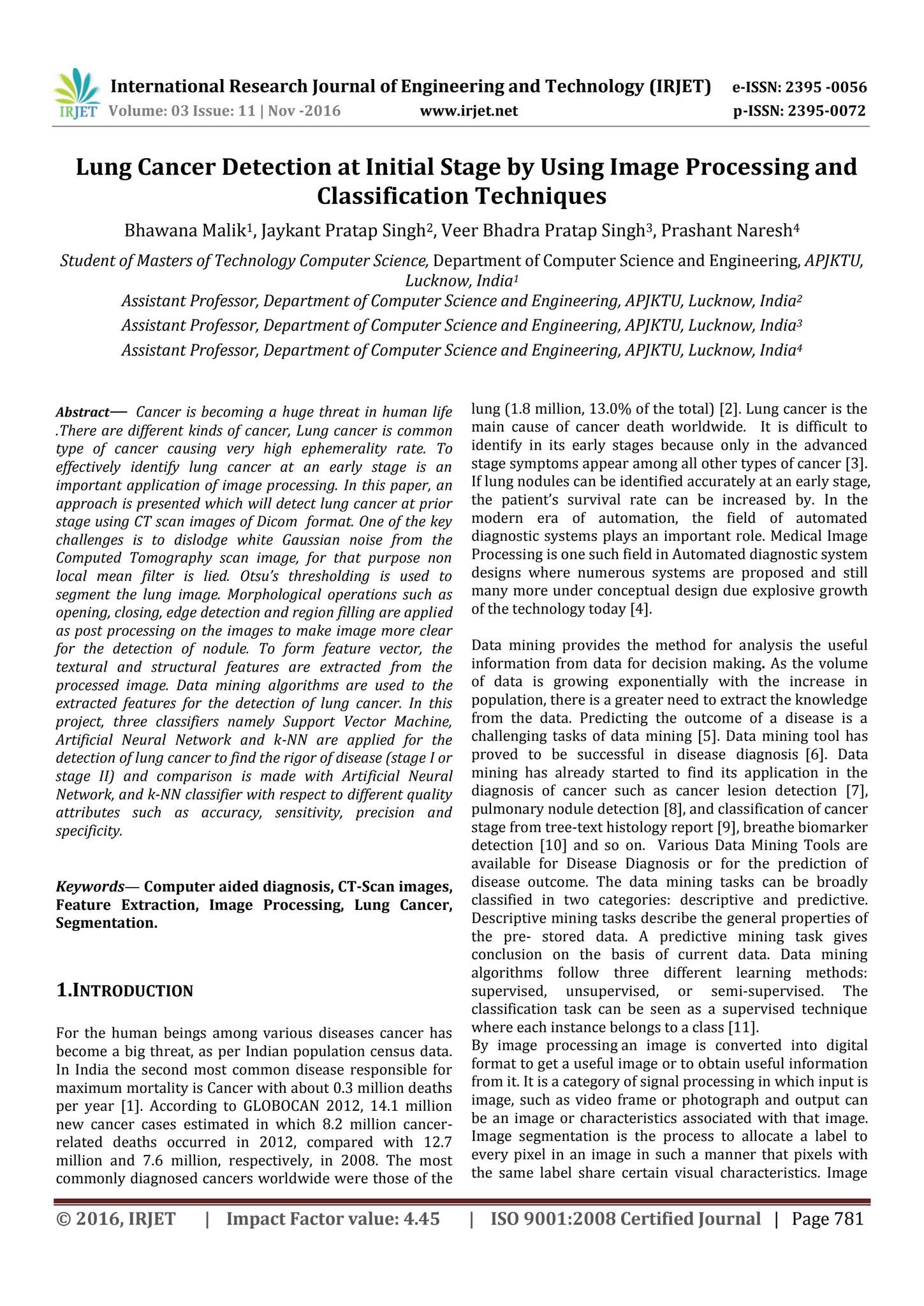 Lung Cancer Detection at Initial Stage by Using Image Processing and ...