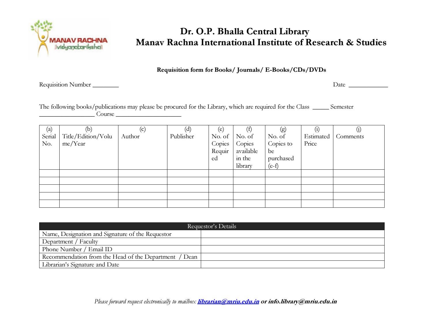 Central library book requisition form By Manav Rachn University Issuu