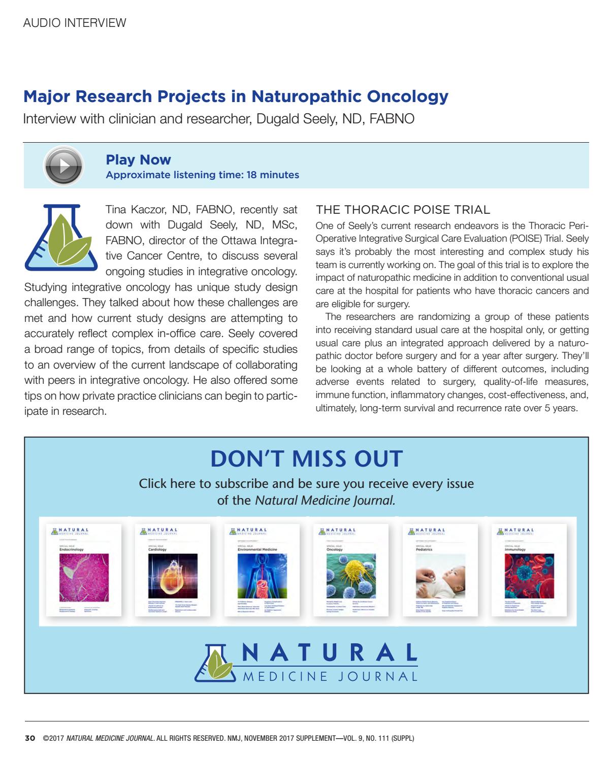 Natural Medicine Journal Oncology Supplement Vol 9 No 111 by