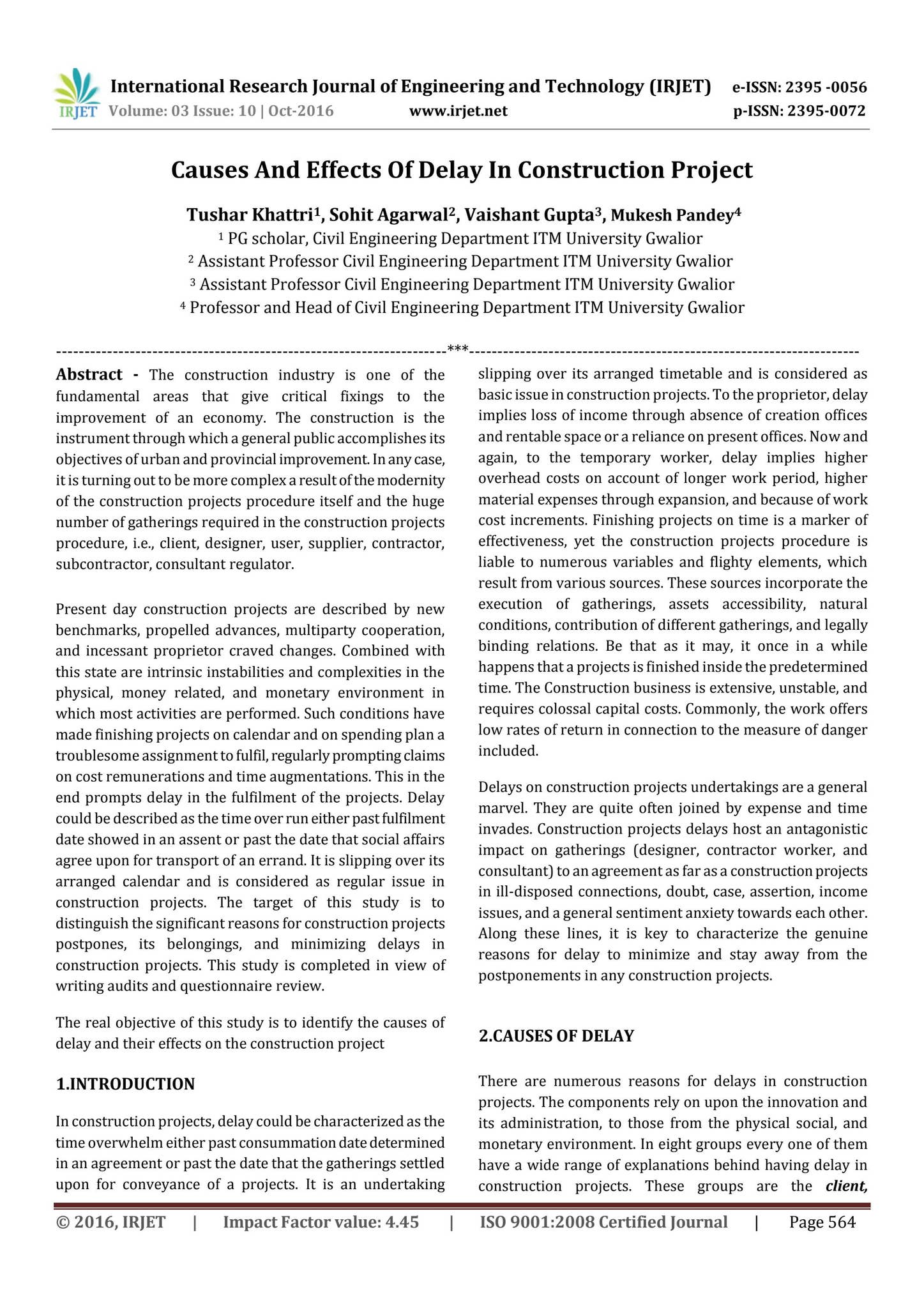 Causes And Effects Of Delay In Construction Project by IRJET Journal ...