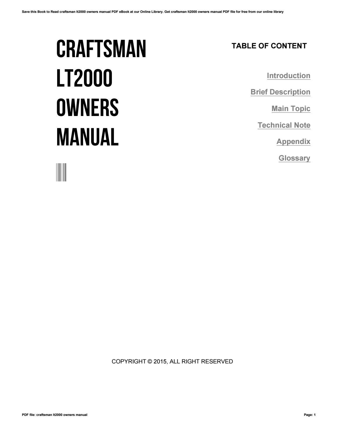 Craftsman lt2000 owners manual by apssdc1 Issuu
