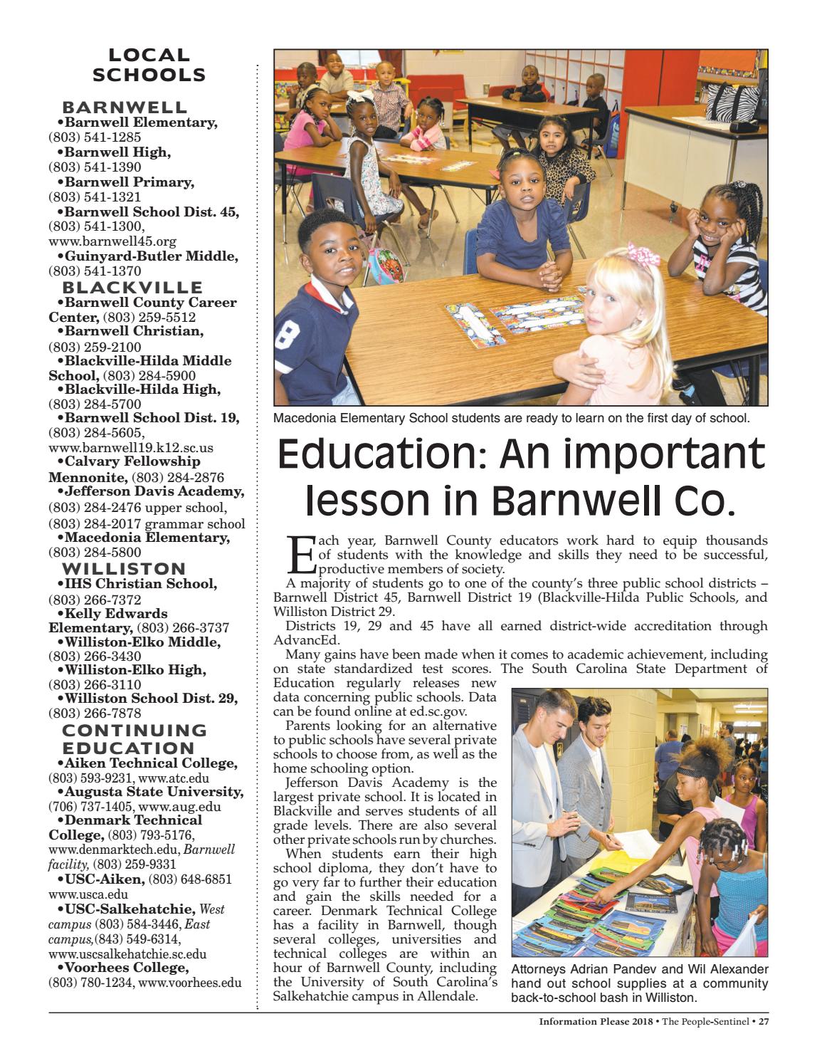 Barnwell County Information Please 2018 by The PeopleSentinel Issuu