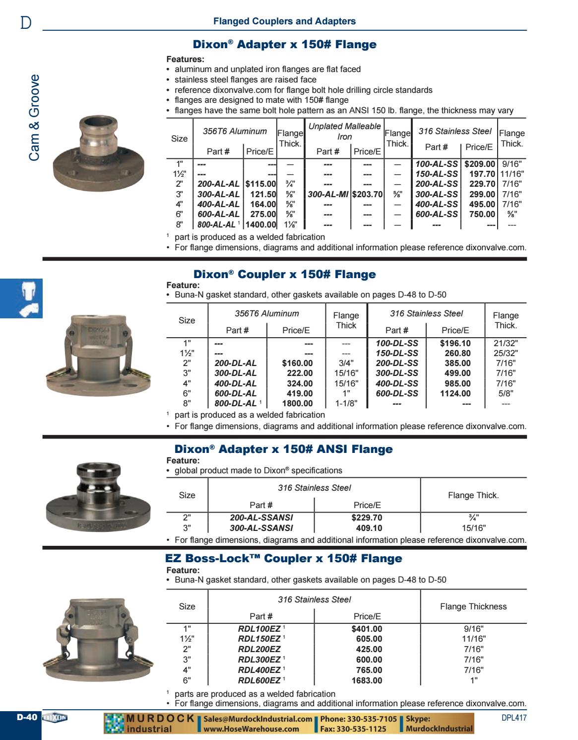 Dixon Valve Master Catalog - 2017/2018 Couplings, Cam Groove, Clamps,  Fittings, Valves, Nozzles, by Murdock Industrial - Issuu